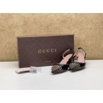 [NEW] GUCCI 370443 VIBRANT COLINE LEATHER STUDDED LOW HEEL SANDALS PUMPS